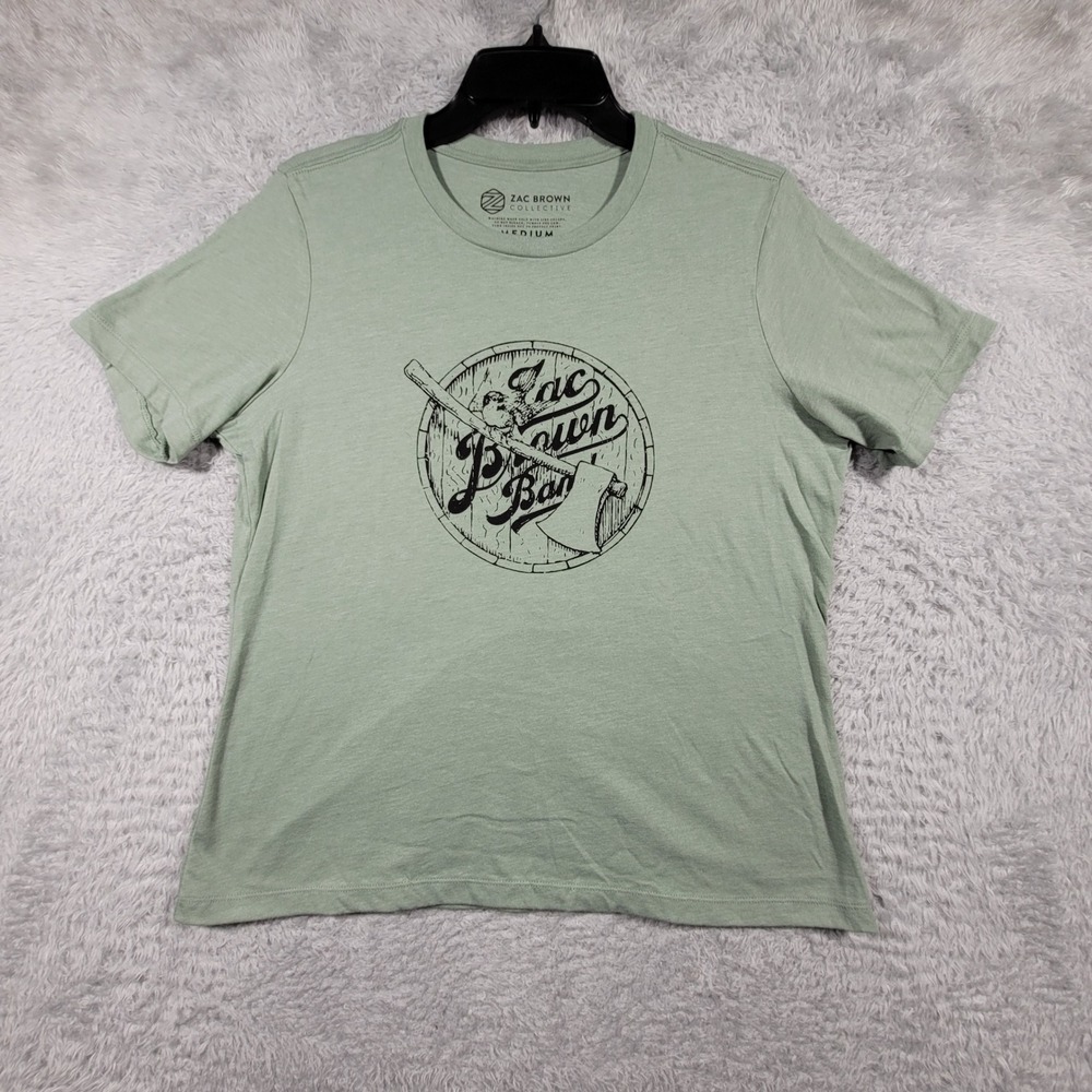 Zac‎ Brown Band T Shirt Mens Medium Green Graphic Axe Logo Collective USA Made